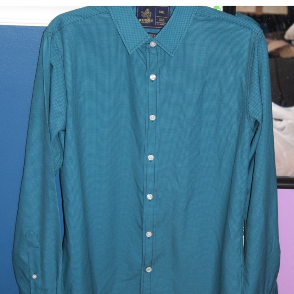 Men’s Teal Long Sleeve Shirt | Rugby University | Size Small